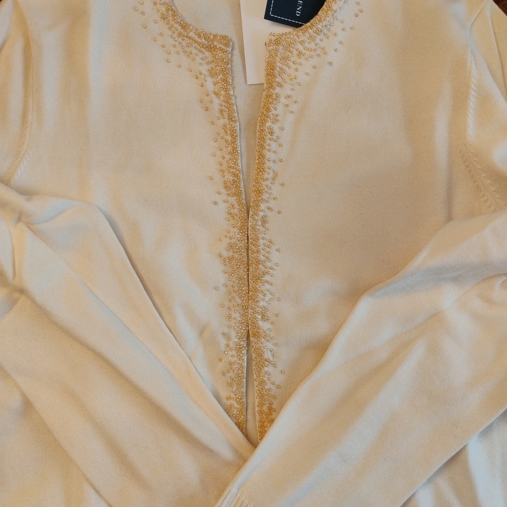 Lands' End Cream Cardigan with Gold Accents